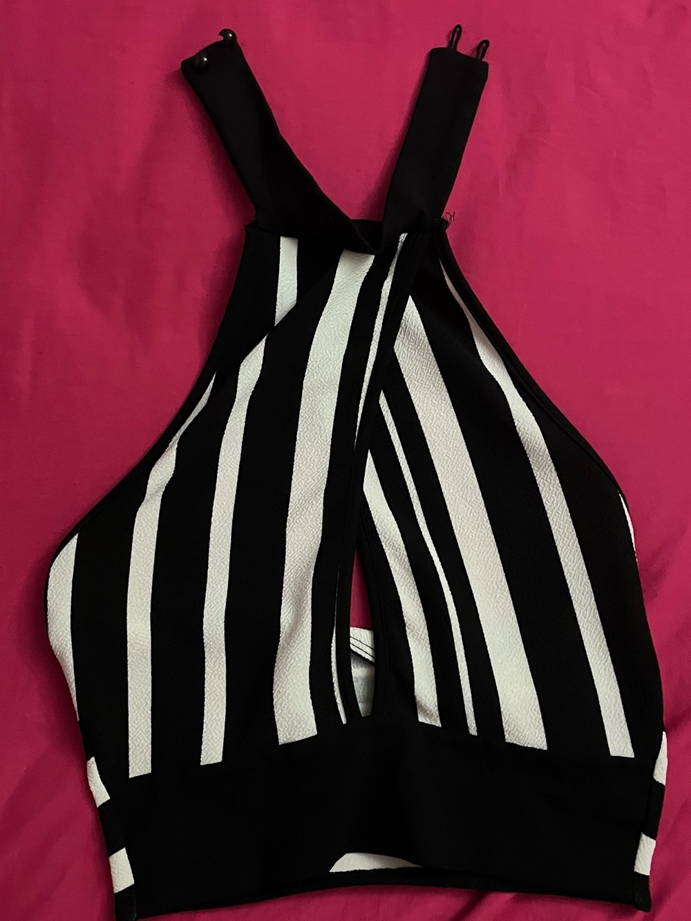 Black and White Striped Crisscross Halter top